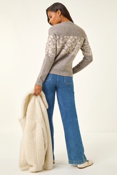 Roman Light Grey Soft Touch Floral Knit Jumper