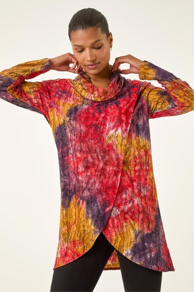 Roman Red Textured Burnout Cowl Neck Top