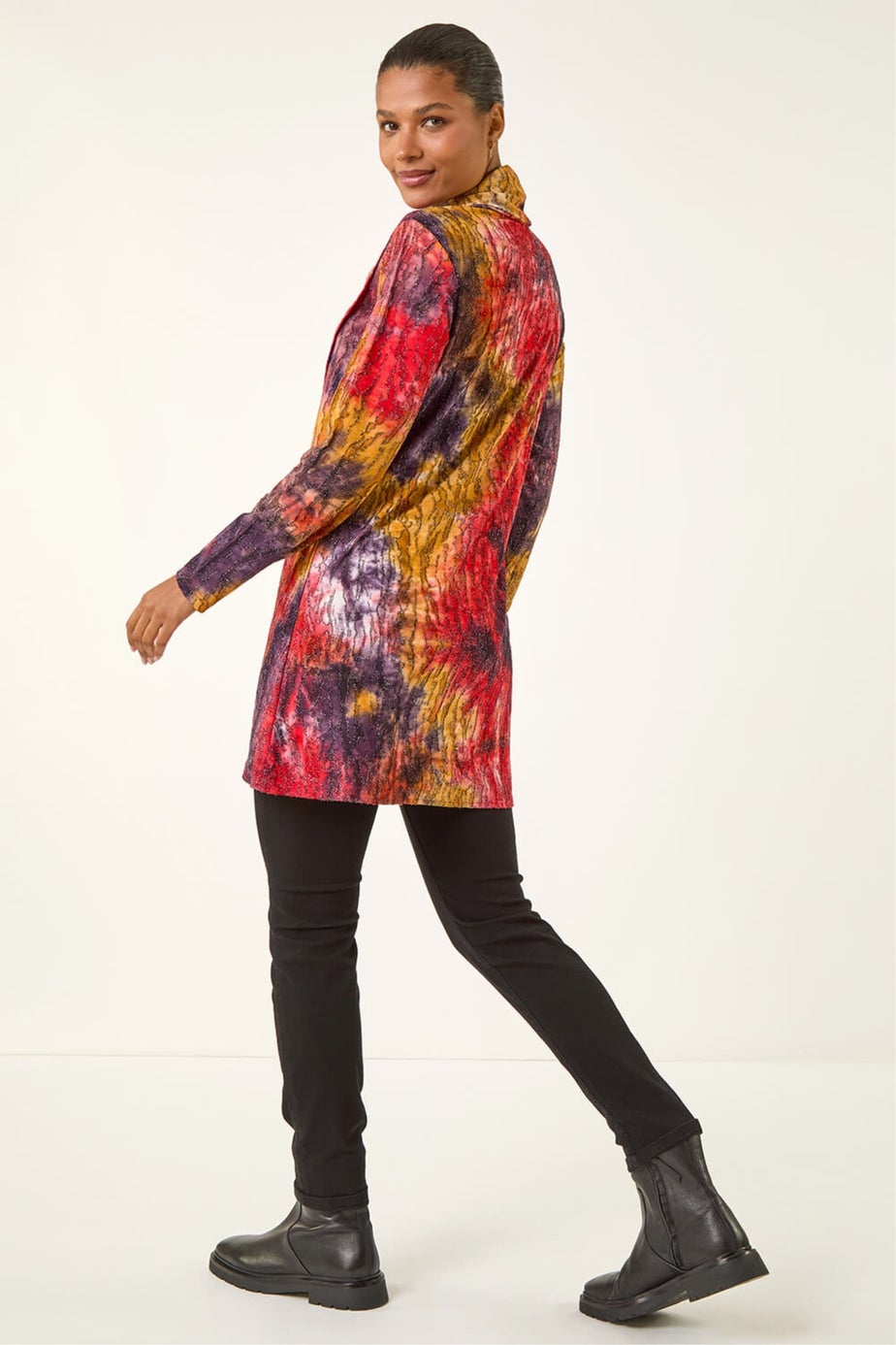 Roman Red Textured Burnout Cowl Neck Top