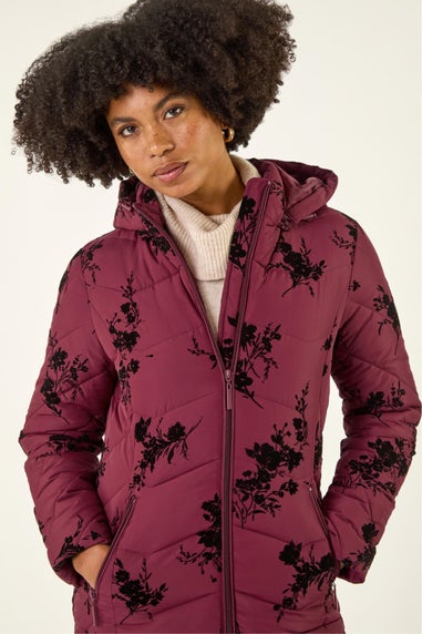 Roman Burgundy Floral Flock Padded Coat