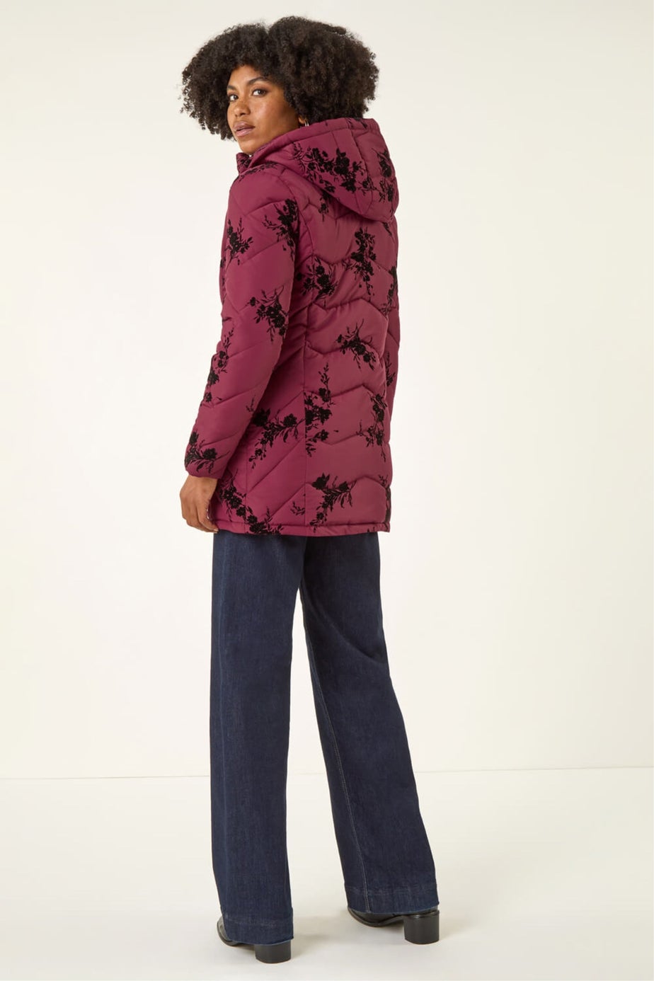 Roman Burgundy Floral Flock Padded Coat