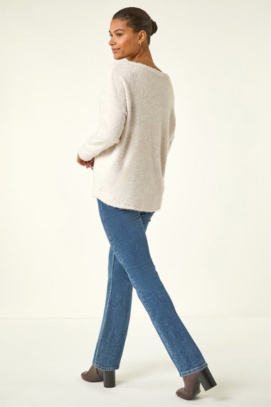 Roman Beige Soft Touch Textured Stretch Top