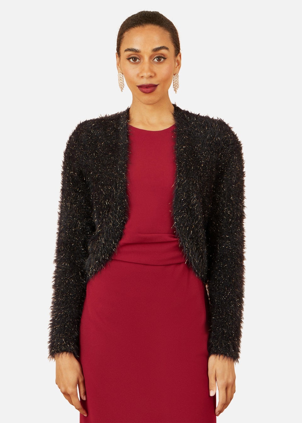 Yumi Black Metallic Fluffy Eyelash Bolero