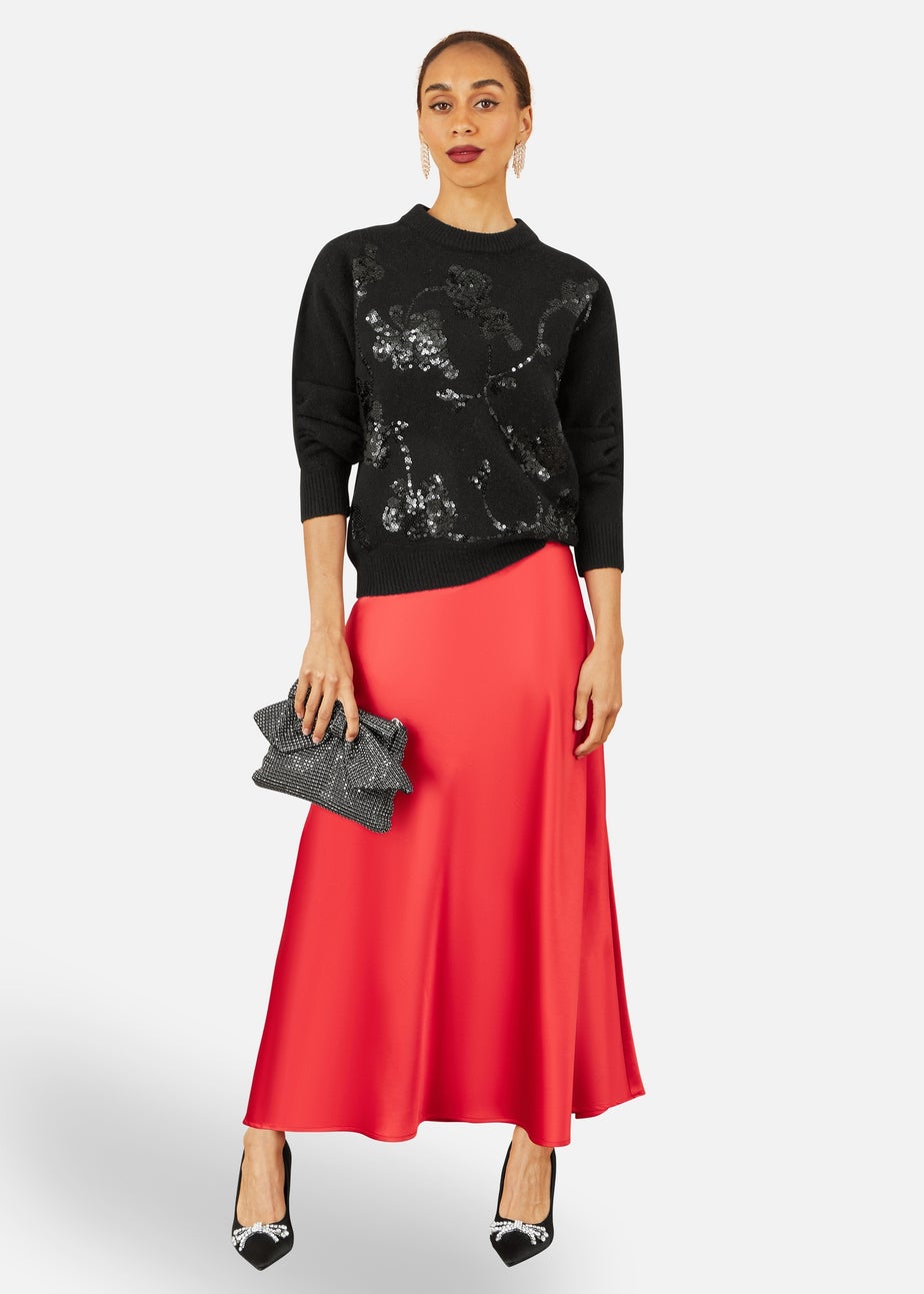Yumi Black Relaxed Knitted Jumper With Sequin Detail