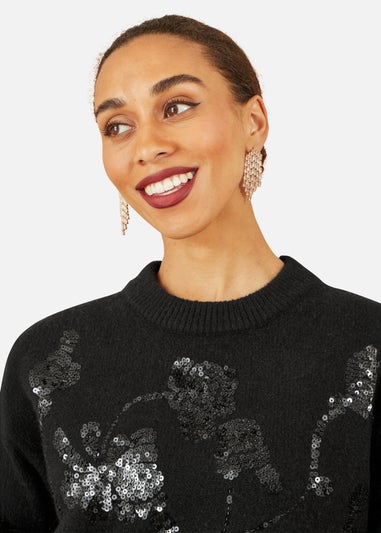 Yumi Black Relaxed Knitted Jumper With Sequin Detail