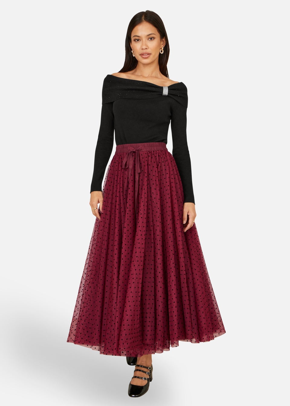 Yumi Black Sparkle Bardot Jumper With Diamante Detail