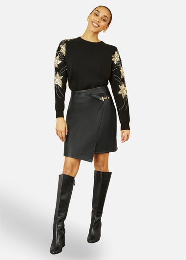 Yumi Black Relaxed Fit Jumper With Sequin Star Sleeves