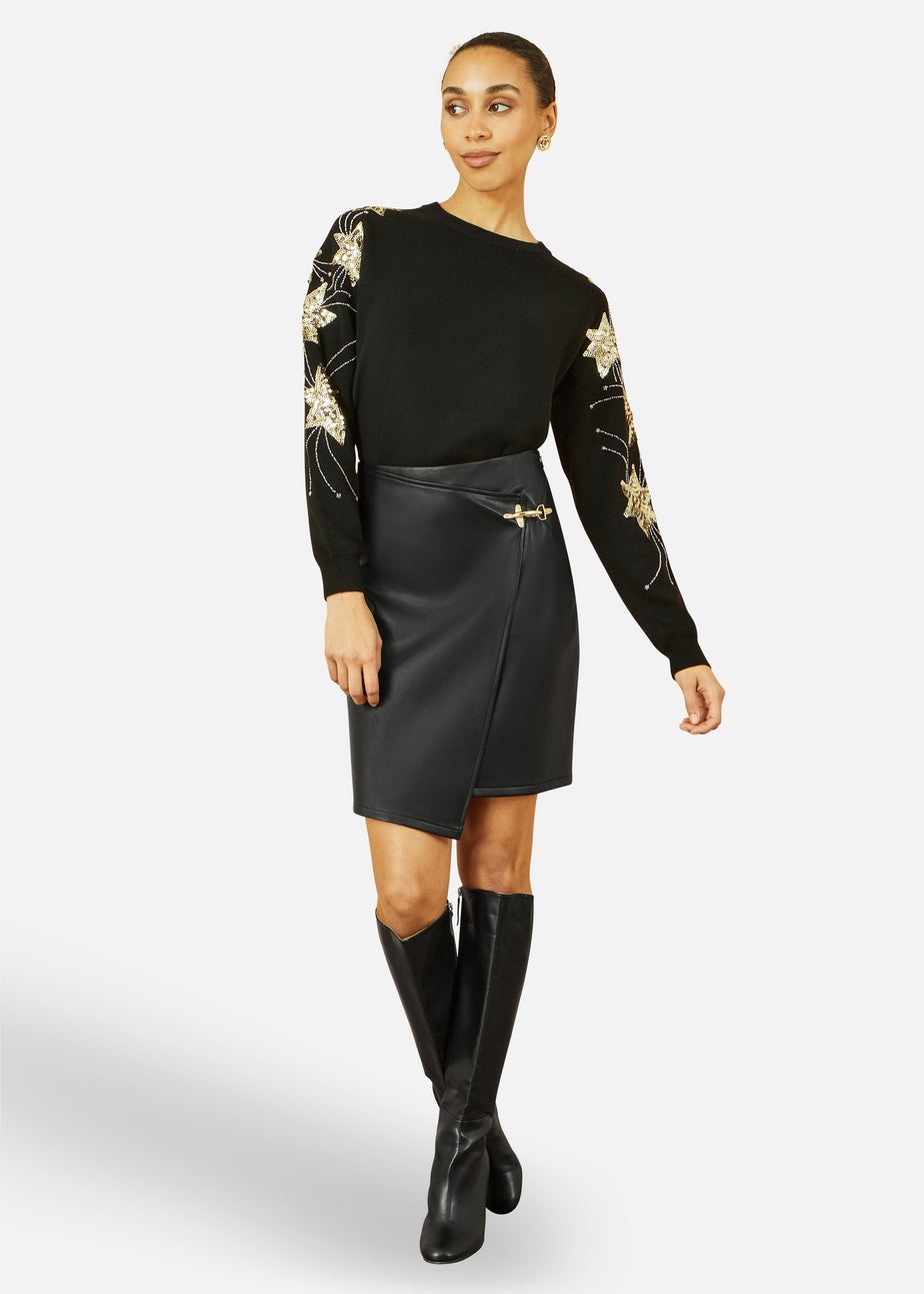 Yumi Black Relaxed Fit Jumper With Sequin Star Sleeves