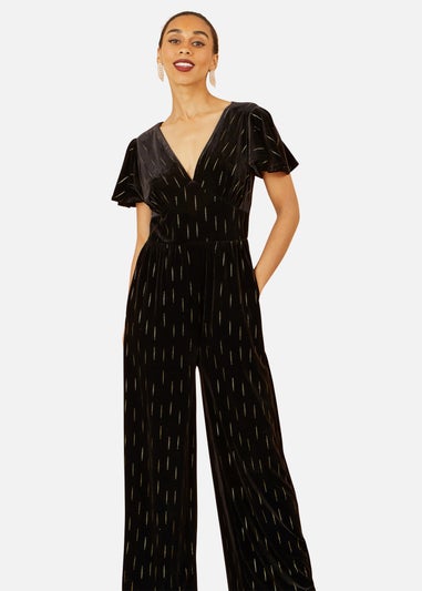 Yumi Black Foil Print Velvet Jumpsuit