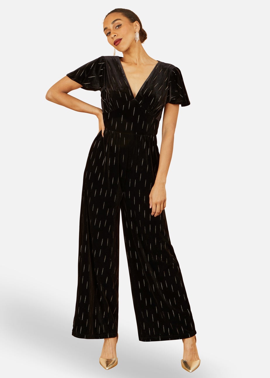 Yumi Black Foil Print Velvet Jumpsuit
