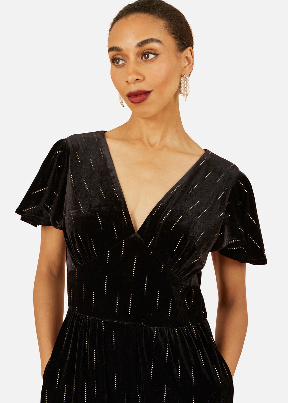Yumi Black Foil Print Velvet Jumpsuit