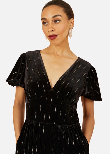 Yumi Black Foil Print Velvet Jumpsuit
