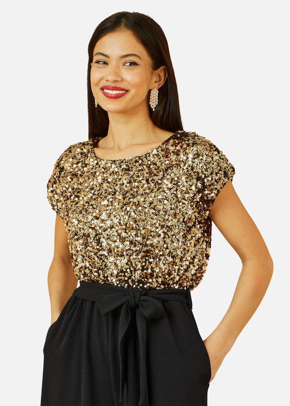 Yumi Gold Sequin Top Stretch Jumpsuit