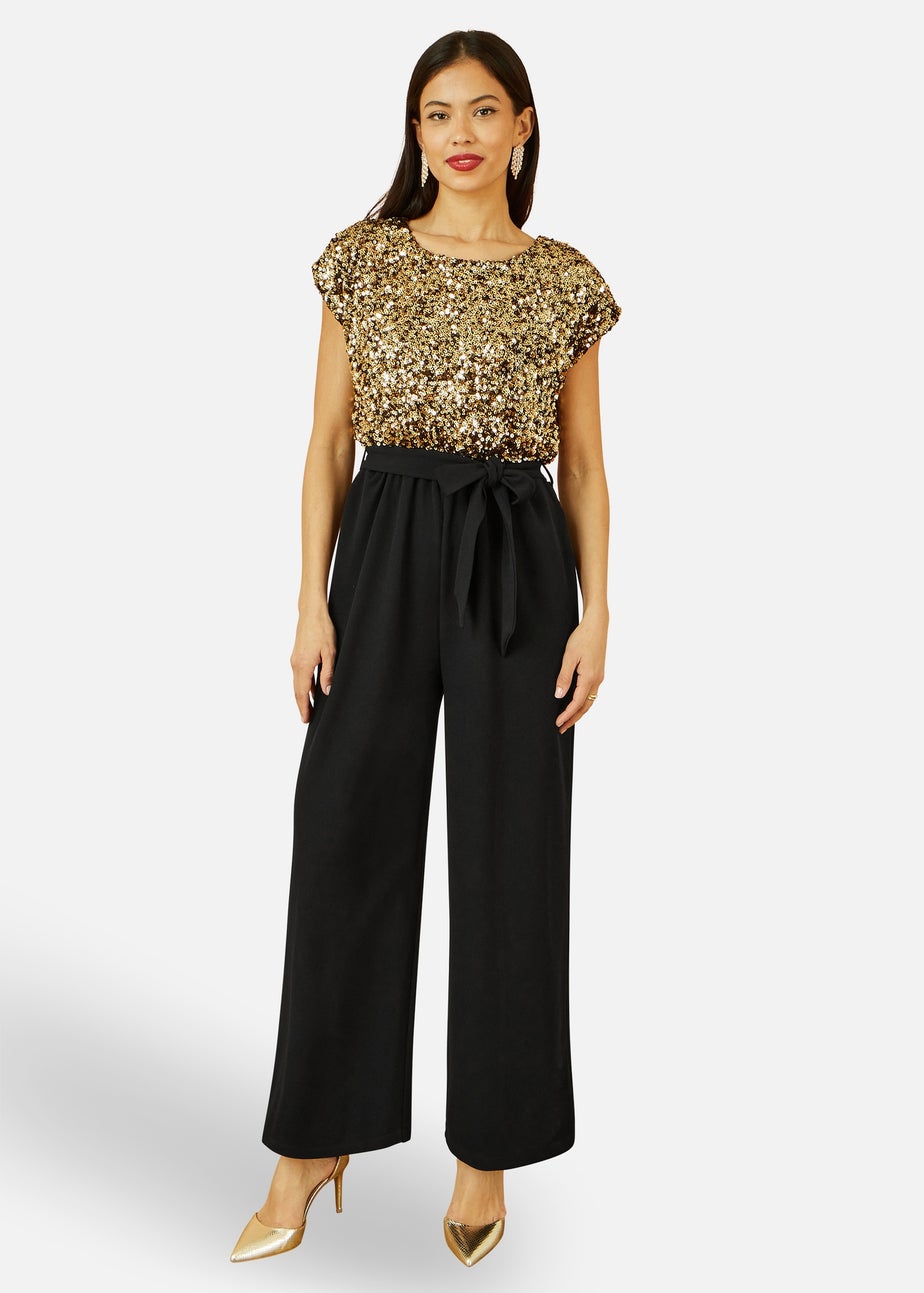 Yumi Gold Sequin Top Stretch Jumpsuit