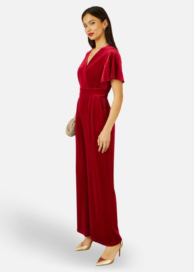 Yumi Red Jumpsuit With Angel Sleeves