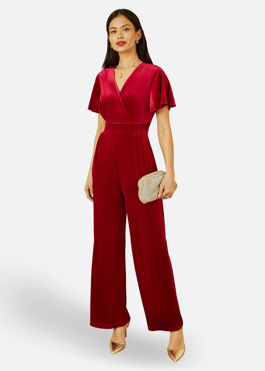 Yumi Red Jumpsuit With Angel Sleeves