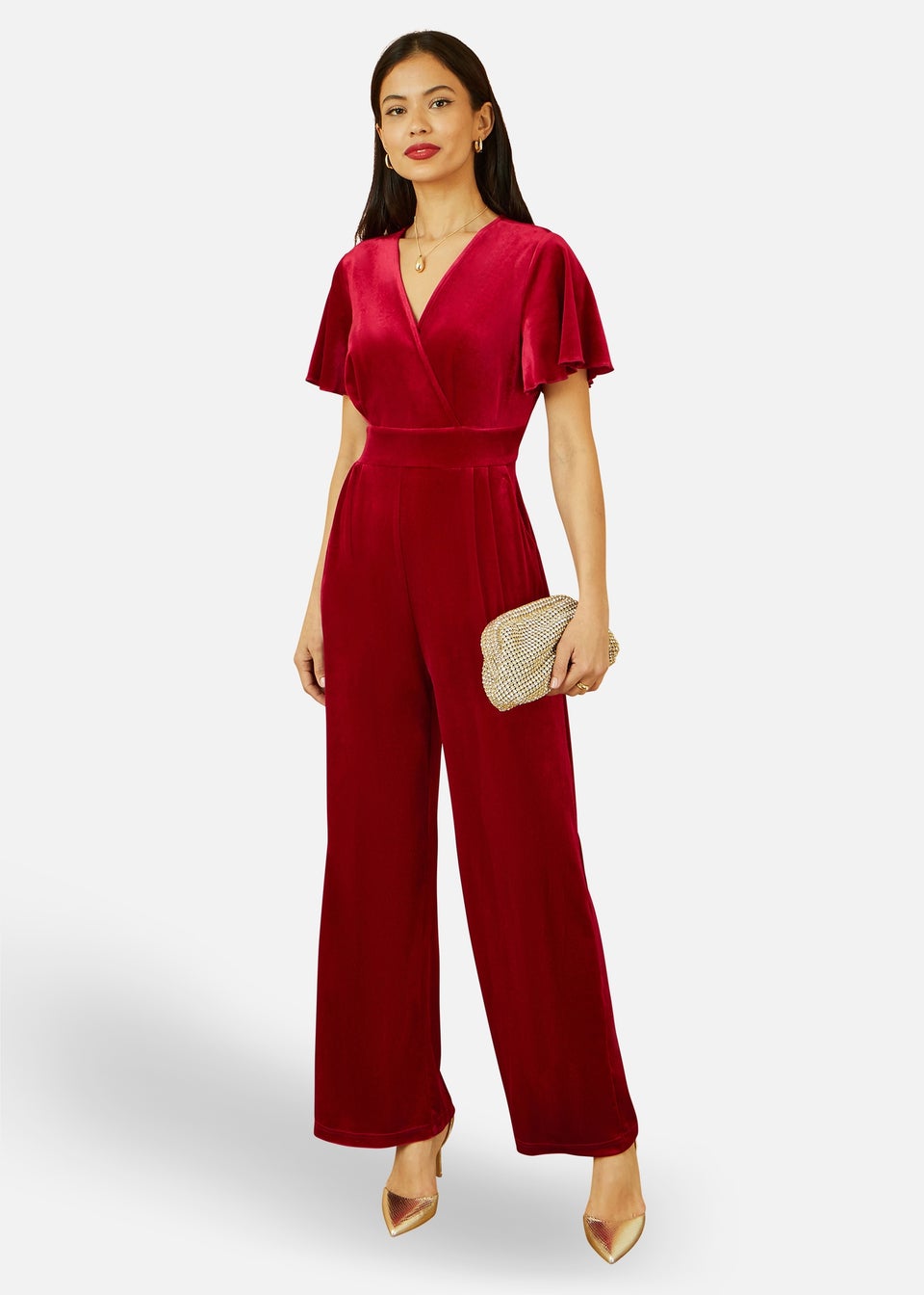 Yumi Red Jumpsuit With Angel Sleeves