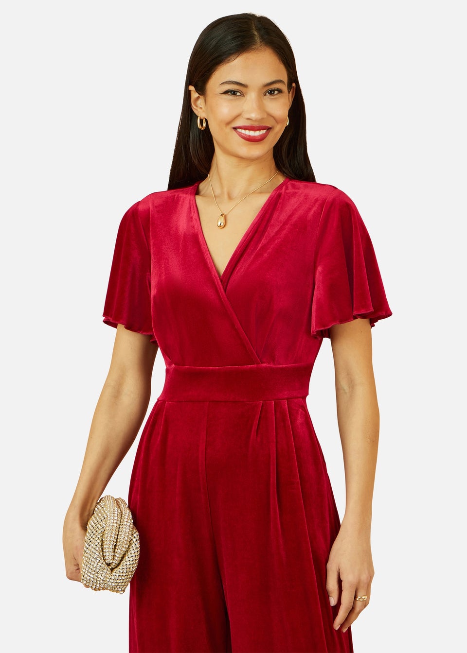 Yumi Red Jumpsuit With Angel Sleeves