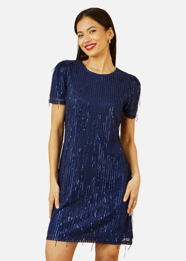 Yumi Navy Dripping Sequin Tunic Dress