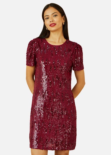 Yumi Burgundy Sequin Stretch Tunic Dress