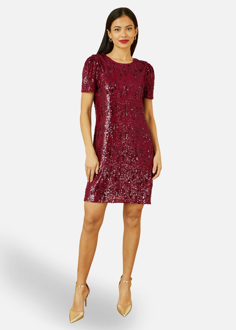 Yumi Burgundy Sequin Stretch Tunic Dress