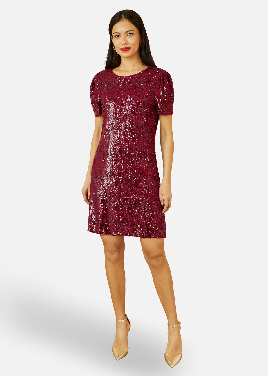 Yumi Burgundy Sequin Stretch Tunic Dress