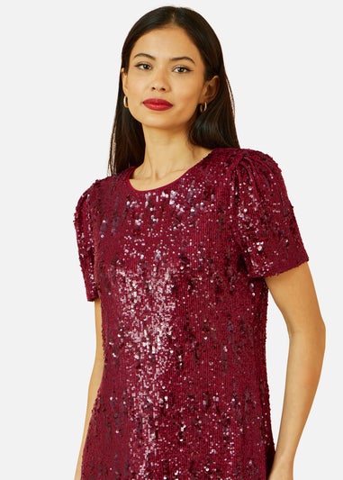 Yumi Burgundy Sequin Stretch Tunic Dress