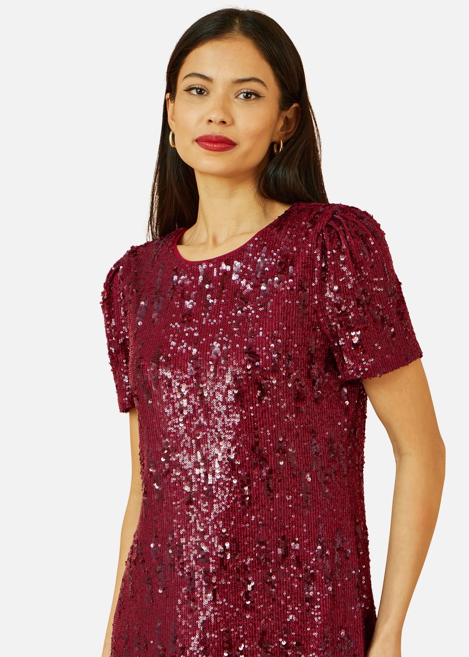 Yumi Burgundy Sequin Stretch Tunic Dress
