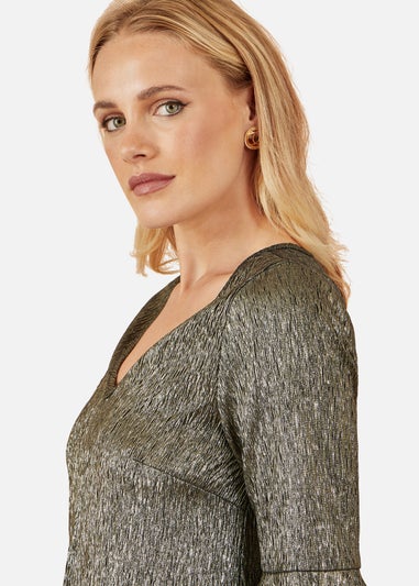 Yumi Gold Stretch Top With Fluted Sleeves