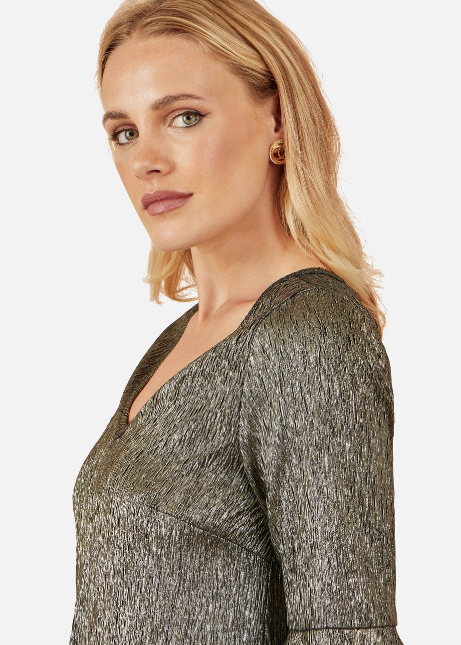 Yumi Gold Stretch Top With Fluted Sleeves