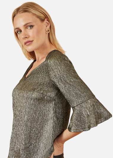 Yumi Gold Stretch Top With Fluted Sleeves
