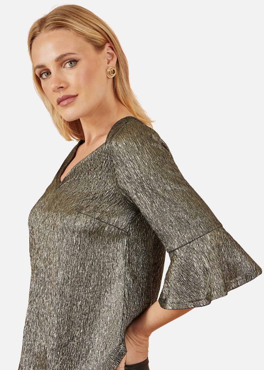 Yumi Gold Stretch Top With Fluted Sleeves