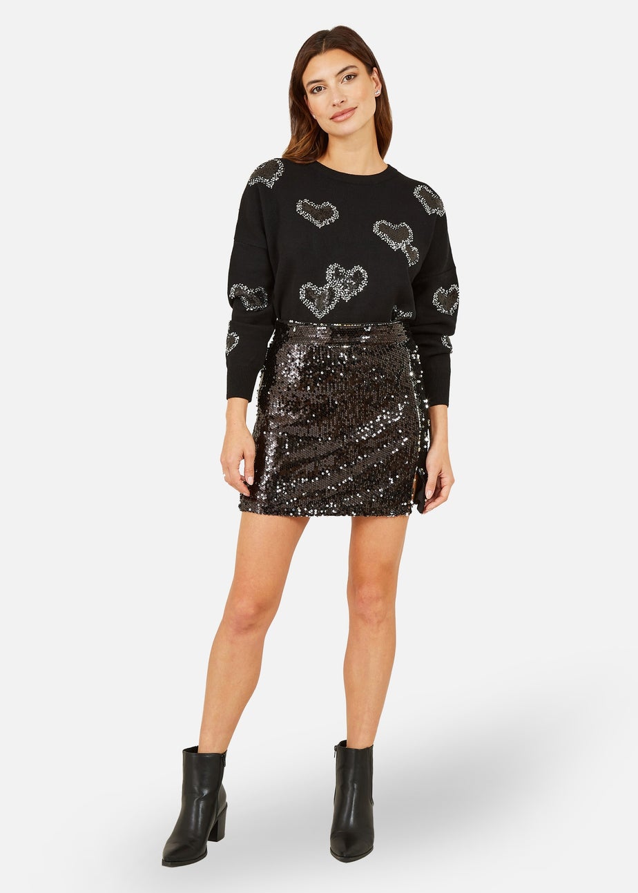Yumi Black Sequin Mini Skirt
