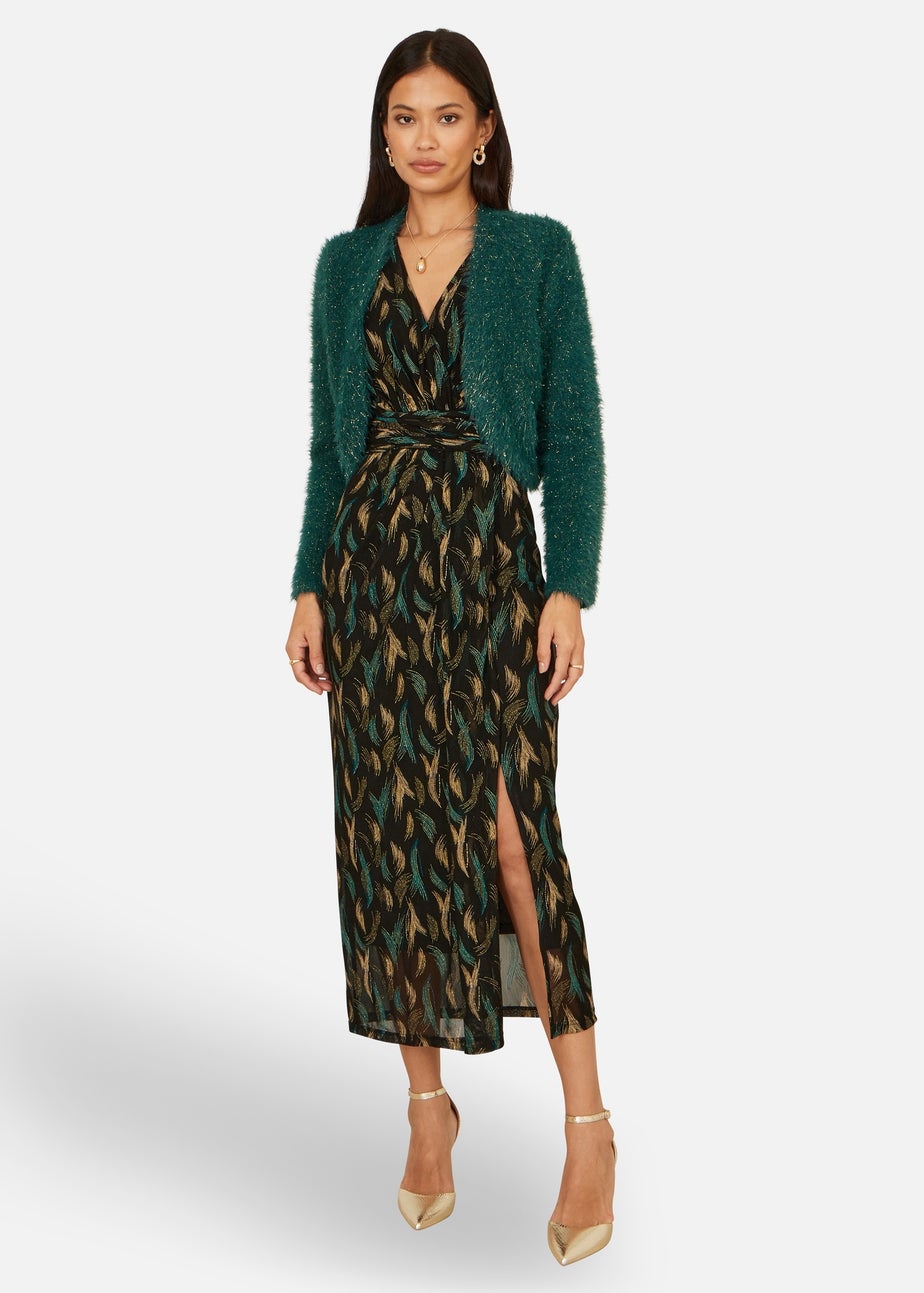 Yumi Green Metallic Fluffy Eyelash Bolero