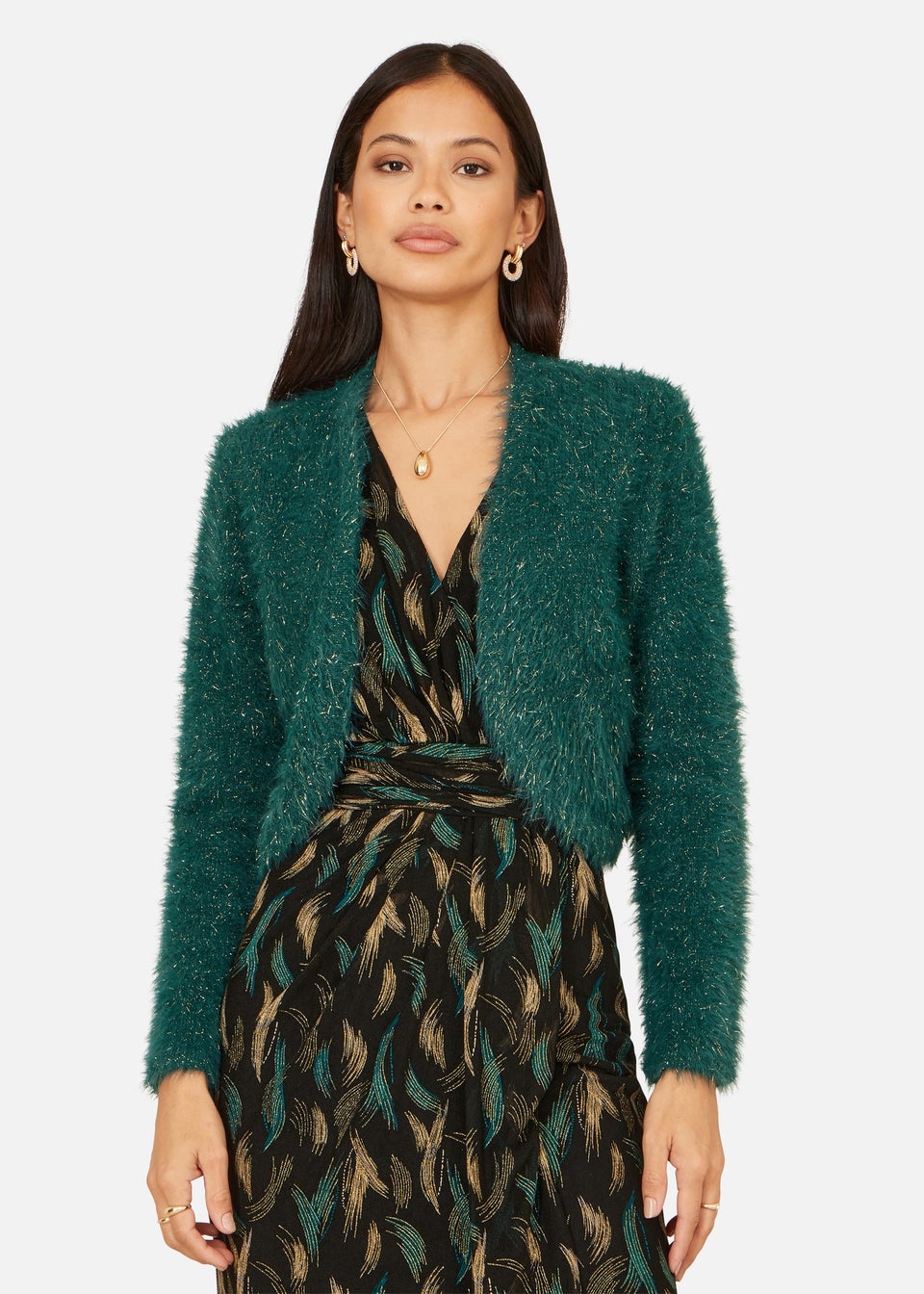 Yumi Green Metallic Fluffy Eyelash Bolero