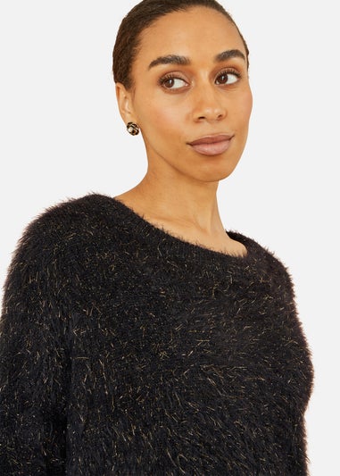 Yumi Black Metallic Fluffy Eyelash Relaxed Jumper