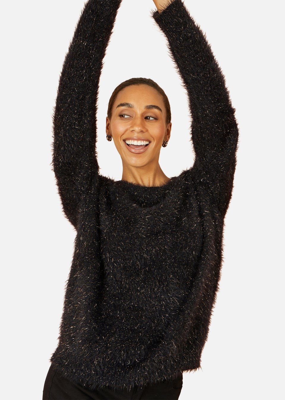 Yumi Black Metallic Fluffy Eyelash Relaxed Jumper