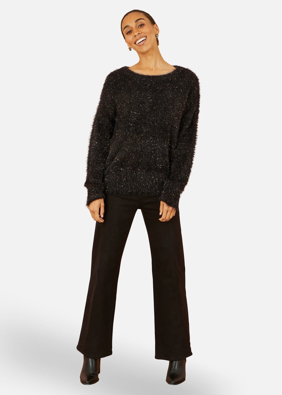 Yumi Black Metallic Fluffy Eyelash Relaxed Jumper