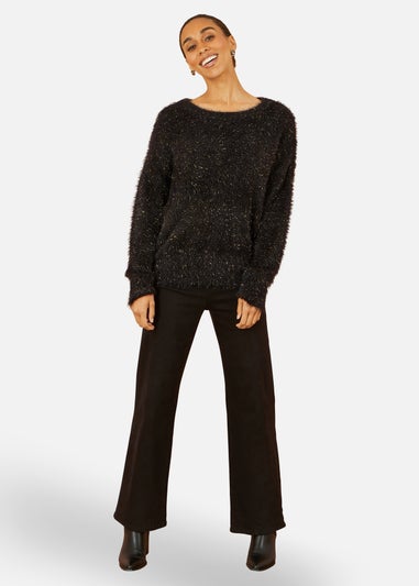Yumi Black Metallic Fluffy Eyelash Relaxed Jumper