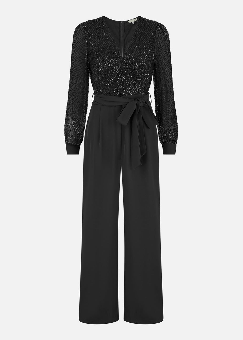 Yumi Black Sequin Jumpsuit With Long Sleeves