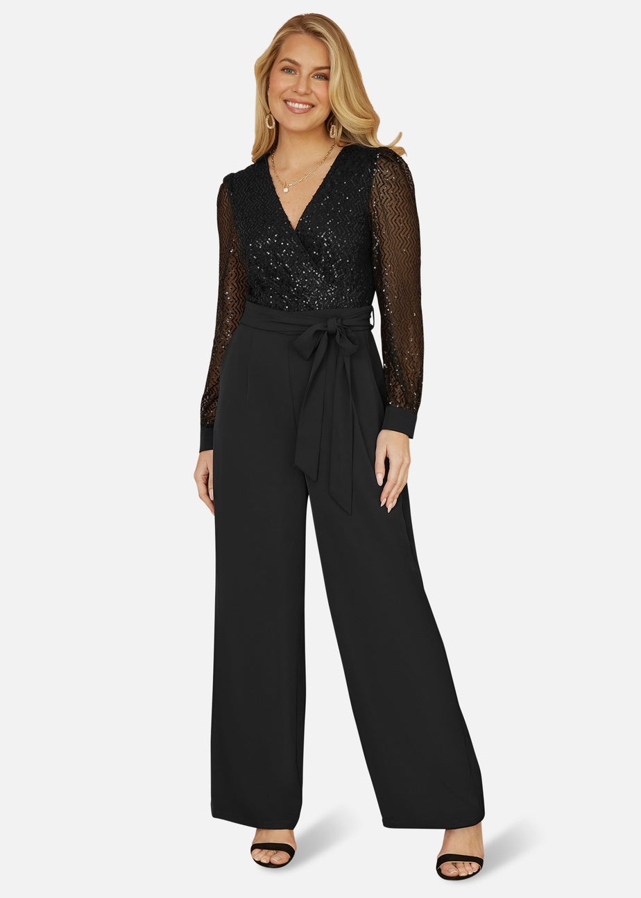 Yumi Black Sequin Jumpsuit With Long Sleeves