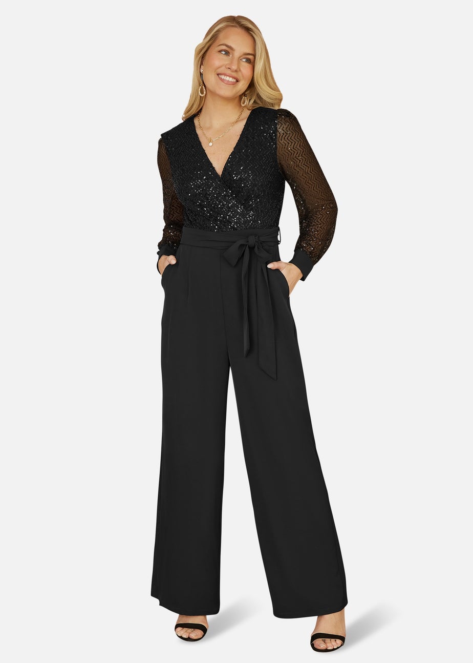 Yumi Black Sequin Jumpsuit With Long Sleeves