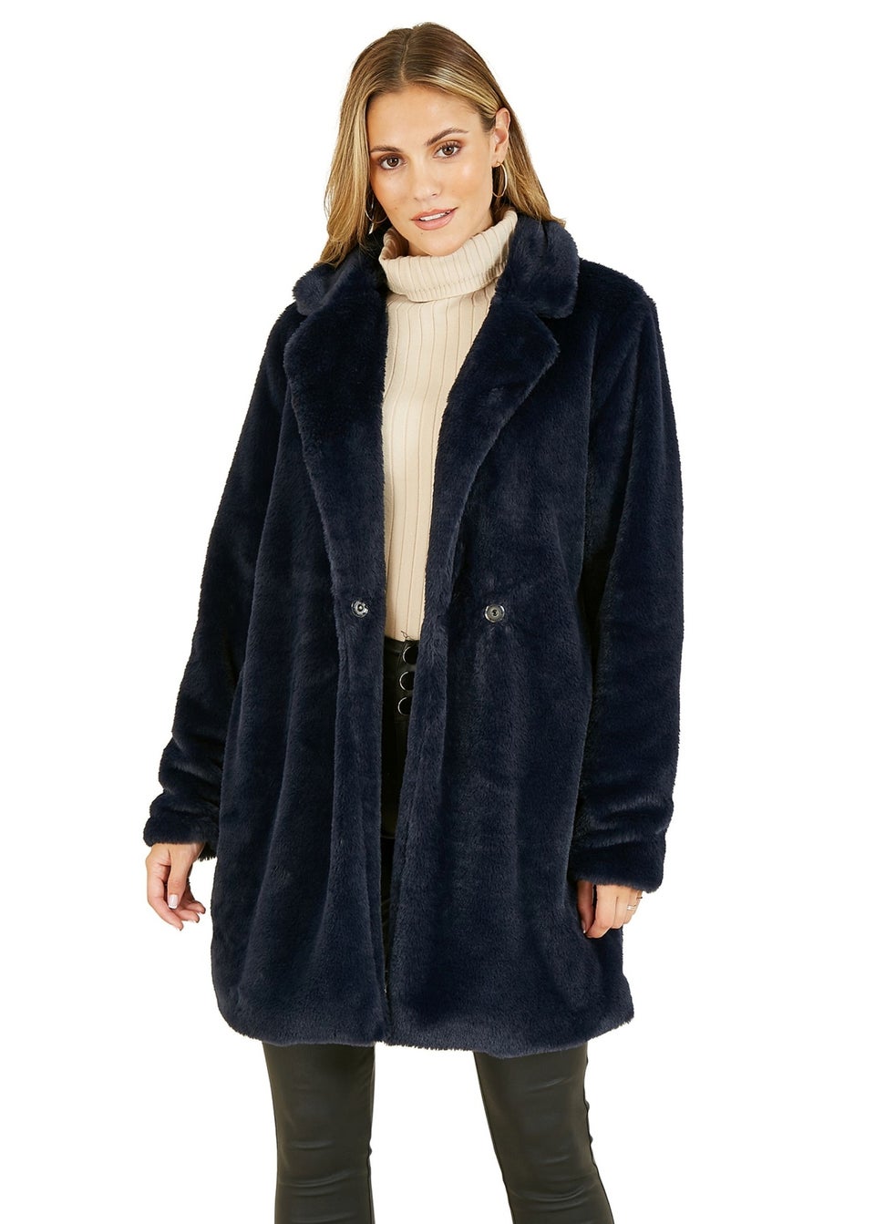 Yumi Navy Faux Fur Coat