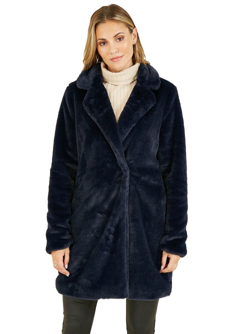 Yumi Navy Faux Fur Coat