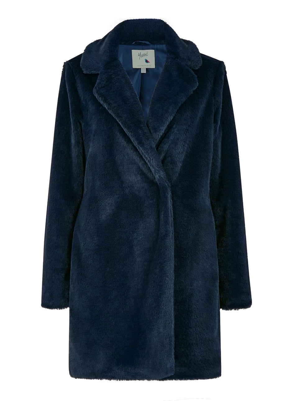 Yumi Navy Faux Fur Coat