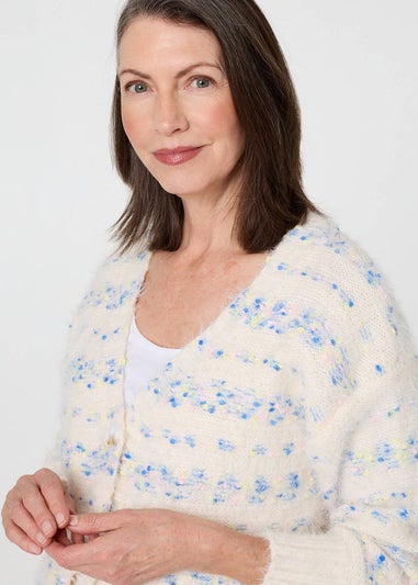 Izabel London Blue Printed Textured Knit Cardigan