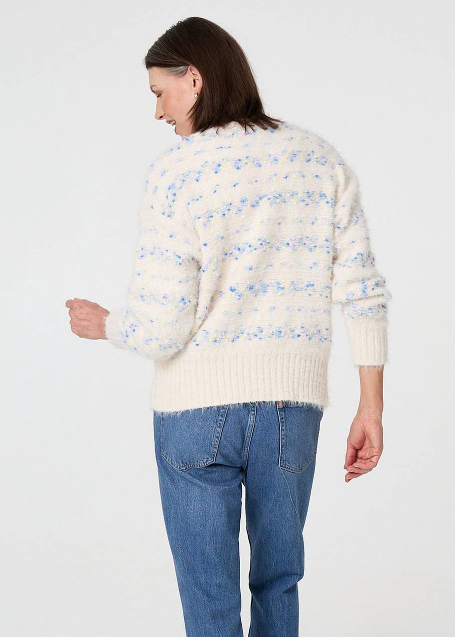Izabel London Blue Printed Textured Knit Cardigan