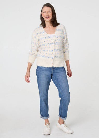 Izabel London Blue Printed Textured Knit Cardigan