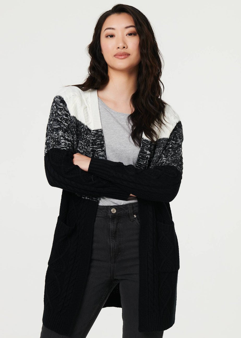 Izabel London Grey Colour Block Textured Longline Cardigan