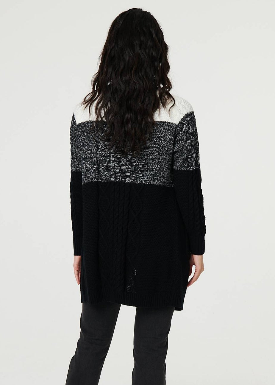 Izabel London Grey Colour Block Textured Longline Cardigan